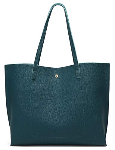 Dreubea Women's Soft Faux Leather Tote Shoulder Bag from, Big Capacity Tassel Handbag - color: Dark Teal
