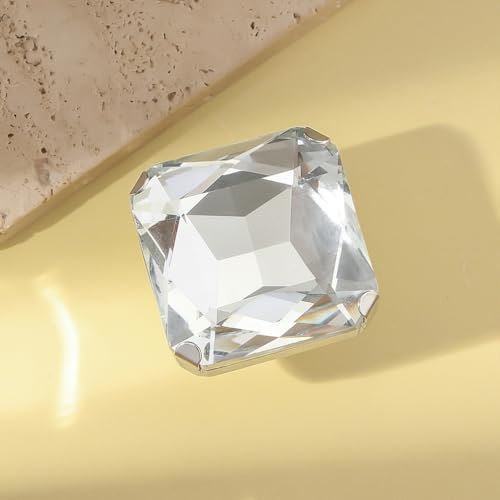 Large Different Color Square Sparking Rhinestone Ring, Exaggerated Vintage Geometric Crystal Glass Rings for Women Oversized Big Chic Party Jewelry Gift - color: Silver