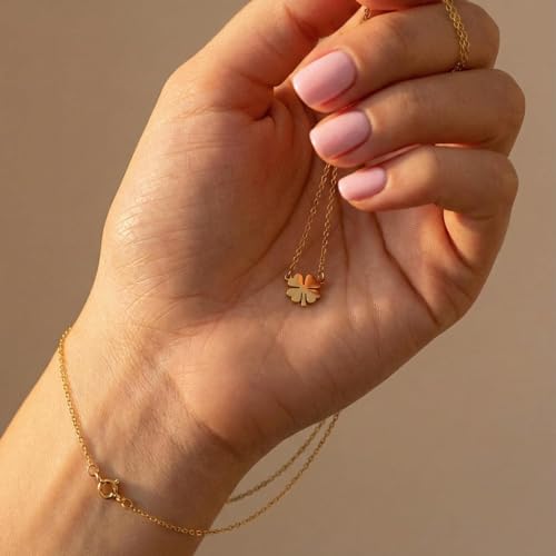 Dainty Gold Necklaces for Women Trendy Non Tarnish 14K Gold Plated Cubic Zirconia Necklace Layered Simple Cute Four Leaf Clover Choker Jewelry Birthday Gifts - color: Gold, style: Glossy-2