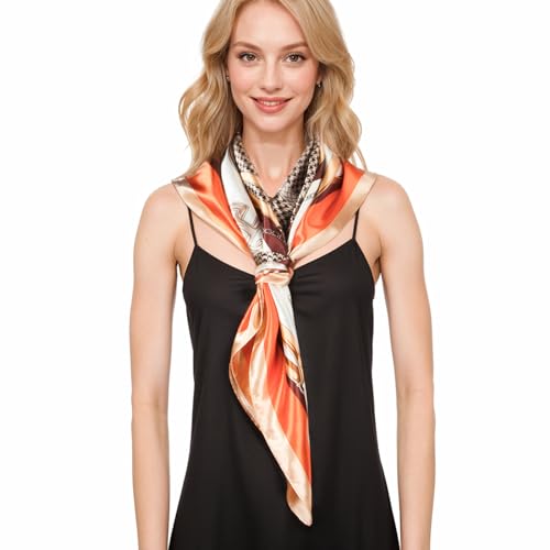 RIIQIICHY Head Scarf for Women Like Silk Scarf Hair Scarf Printed Square Scarf Bandanas for Women 35 Inches - color: Camel/Orange/Brown