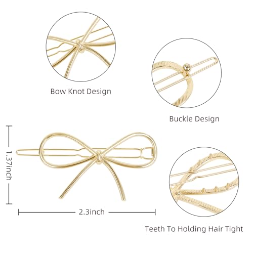 4Pcs Metal Hairpins with Chic Minimalist Bows - Simple and Stylish Hair Accessories Gift for Women and Girls - color: Gold and Silver