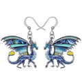 Enamel Alloy Dinosaur Fantasy Dragon Earrings Drop Dangle Unique Animal Jewelry For Women Dragons Gifts - color: Azure