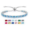 Radiant Cut Birthstone Tennis Bracelets for Women, Adjustable 6–9 Inches White Gold Plated Sterling Silver Bracelet, Hypoallergenic Anniversary Birthday Valentine’s Day Gift for Her - color: 12-Swiss Blue Topaz