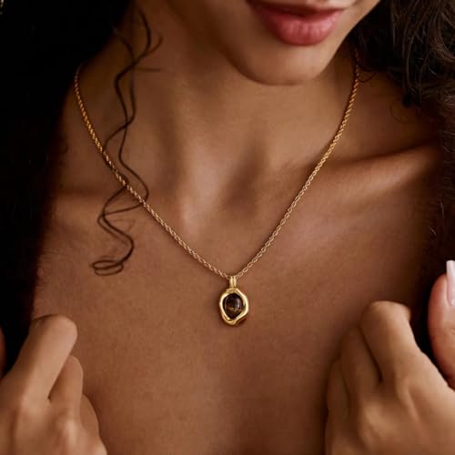 Natural Tiger Eye Necklace, Gold Stone Pendant Necklace, Vintage Gemstone Jewelry, Chunky Statement Wedding Prom Minimalist Boho Necklace