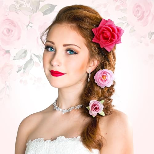 BBTO 21 Pcs Flower Hair Clip Rose Hair Clips Barrettes for Women Flower Accessories Boho Bride Claw Clip Hairpin Brooch Pin Headpiece for Wedding (Pink Series) - color: Pink Series