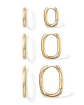 PAVOI 18K Gold Plated 925 Sterling Silver Posts Small Hoop Earrings for Women - Trendy Geometric Plain Chunky Huggie Earscape Piercing Pack - Hypoallergenic Everyday Gold Hoop Earrings Set - style: Rectangle