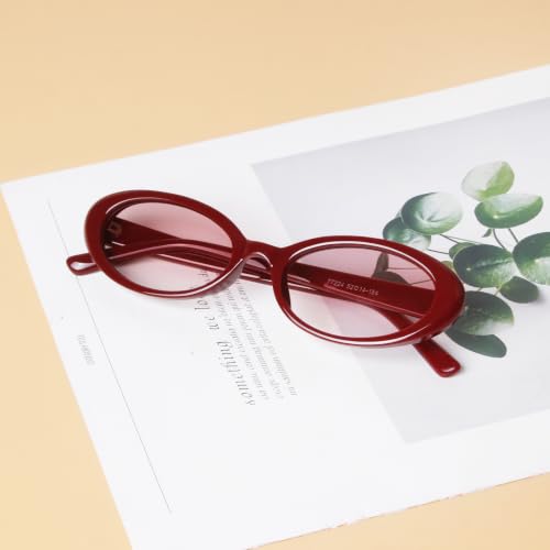 90s Sunglasses for Women Men Retro Small Oval Sunglasses - color: Burgundy/Pink Gradient Lens