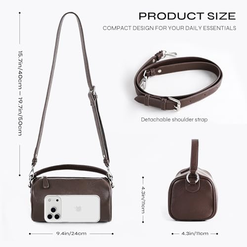Prite Crossbody Bag for Women Vegan Leather Minimalist Cylinder Shoulder Bag with Adjustable Strap Soft Barrel Purse - color: Coffee