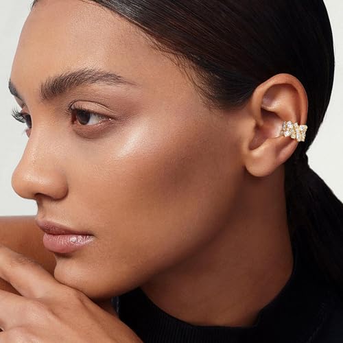 FETTERO Ear Cuff Earrings for Women Non Piercing 14K Gold Plated Ear Cuffs for Non Pierced Ears Clip on Cartilage Earring Ligthweight Fake Earrings | Single - style: White CZ