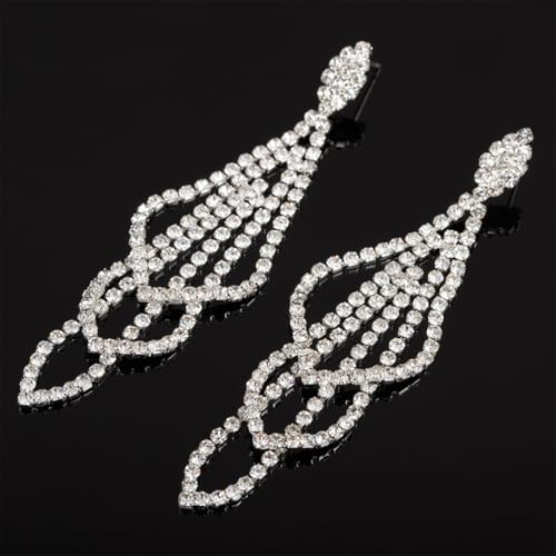 Sparkly Silver Crystal Dangly Earrings for Women Trendy, Statement Cubic Zirconia Drop Dangle Earring Long Rhinestone Tassel Party Prom Ear Jewelry Gift - color: Silver