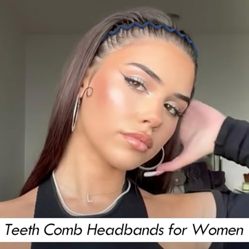 VELSCRUN 7 Pcs Different Headbands for Women Navy Blue Hair Bands for Women's Wavy Curly Hair Non Slip Plastic Head Bands with Teeth Comb Headband Face Wash Hair Accessories Gifts for Women Gilrs - color: Navy Blue