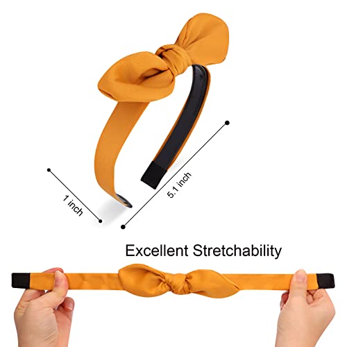 Jaciya Knotted Thin Headbands with Bow for Women, Girls - Non Slip Fashion Cute Top Knot Hair Accessories Bunny Ears - color: Solid Color