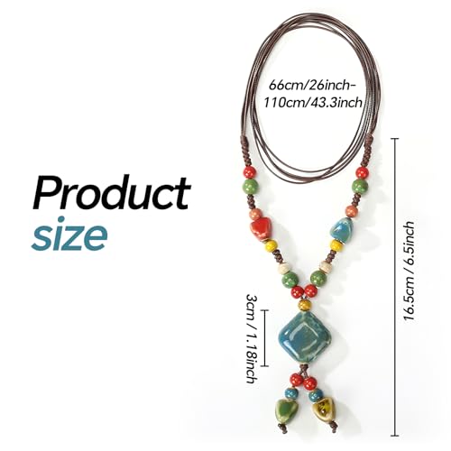 Boho Necklace for Women,Vintage Butterfly Pendant Necklaces,Adjustable Wooden Beads Layered Braided Choker,Fashion Tribal Style Leather Rope Necklace Jewelry,Chunky Statement Gift for Women - color: Colorful4