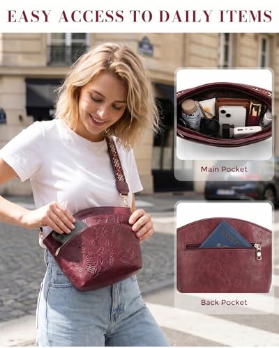 Crossbody Bags For Women, Vegan Leather Crossbody Purses with Boho Strap, Daily Travel Shoulder Handbag - color: Red