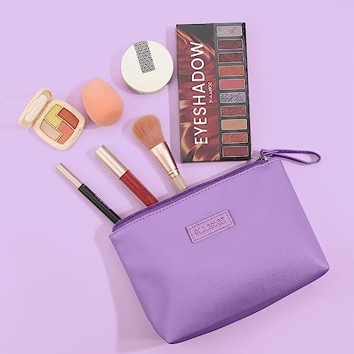 MAANGE Cosmetic Bags for Women Small Makeup Bag for Purse Pu Leather Makeup Pouch Travel Makeup Bag with Zipper Make Up Bag for Travelling - color: Purple
