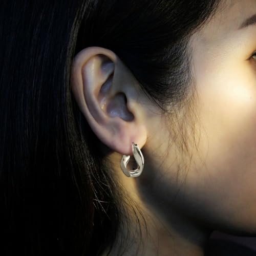 RENAIZ Bold Statement Hoop & Stud Earrings for Women – 14K Gold & Rhodium Plated Maximalist Jewelry, Chunky Geometric Boho Earrings, Hypoallergenic Non-Tarnish Trendy Gift - color: White Gold, style: Twisted Overlap