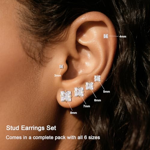 20G Hypoallergenic Surgical Steel Square Pearl Ball CZ Flat Back Stud Earrings for Sensitive Ear, Lightweight Shiny Earrings Studs for Helix Tragus Cartilage Multiple Piercing - color: Gold-C