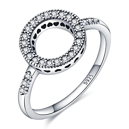 KUNSIR 925 Sterling Silver Rings Classic Cubic Zirconia Eternity Promise Statement Anniversary Wedding Bands Engagement Rings for Women Infinity Forever Love Ring Size 7-9 - style: With round Ring