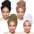 Head Wraps for Black Women African Head Wrap Lightweight for Women Long Plain Turban Hair Scarf Scarves - color: 4 Pcs-black, Camel, Army Green, White