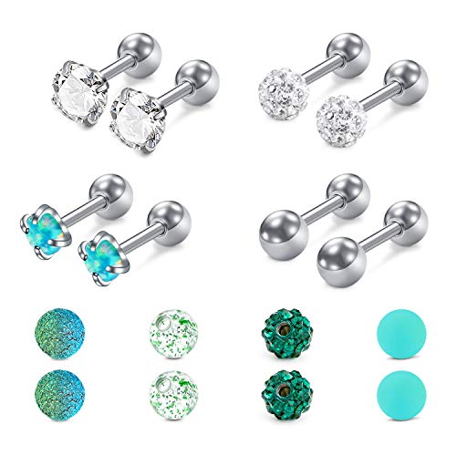 Mayhoop 16g Cartilage Earrings - Men Women Surgical Stainless Steel Tragus Piercing Jewelry Stud Hoop Forward Helix Rook Daith Conch Earrings - style: Green