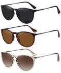 WOWSUN Retro Polarized Sunglasses Womens Trendy Round Classic Glasses - color: 3 Pack: Brown Gradient Brown+tortoise Brown+black