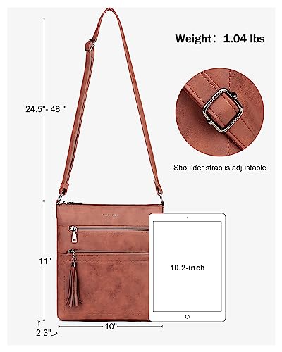 MASINTOR Crossbody Purses for Women, Multi Pocket Casual Crossbody Bag, Adjustable Strap Shoulder Bag with Tassel - color: Retro Red Coffee