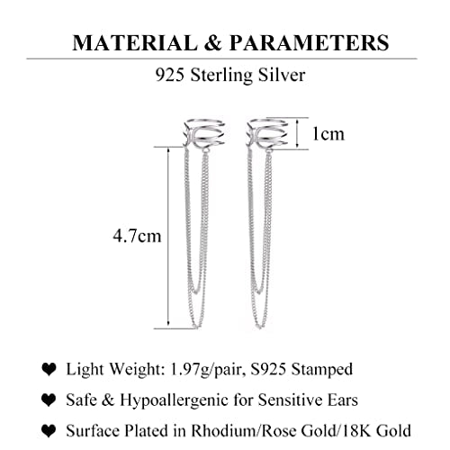 SLUYNZ 925 Sterling Silver No Piercing Cuff Earrings Chain for Women Wrap Earrings Tassel Clip On Ear - color: A-Silver