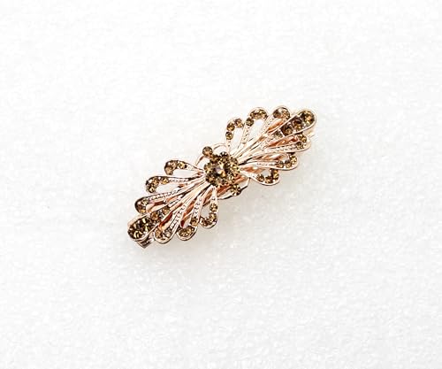 Fashi Smoked Topaz Chocolate Brown Small Mini Floral Hair Barrette Clip - color: Smoked Topaz / Rose gold plated