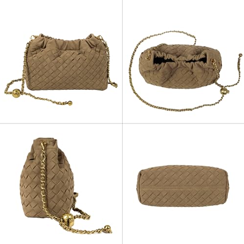 Joryin Woven Women's Crossbody Bag & Evening Purse, Trendy Dumpling Clutch & Hobo Cloud Shoulder Bag Trendy Dumpling Clutch - color: Woven Suede-lightbrown