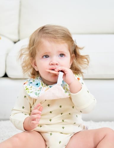 Baby Bandana Drool Bibs 6-Pack and Teething Toys 6-Pack Made with 100% Organic Cotton, Absorbent and Soft Unisex - color: Muslin Bibs Pattern - Girls