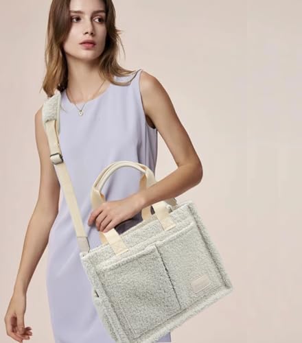 Large Canvas Tote Bag for Women Work Tote Bags with Pockets Laptop Crossbody Purses Everyday Bag Handbags for Travel - color: Plush Beige