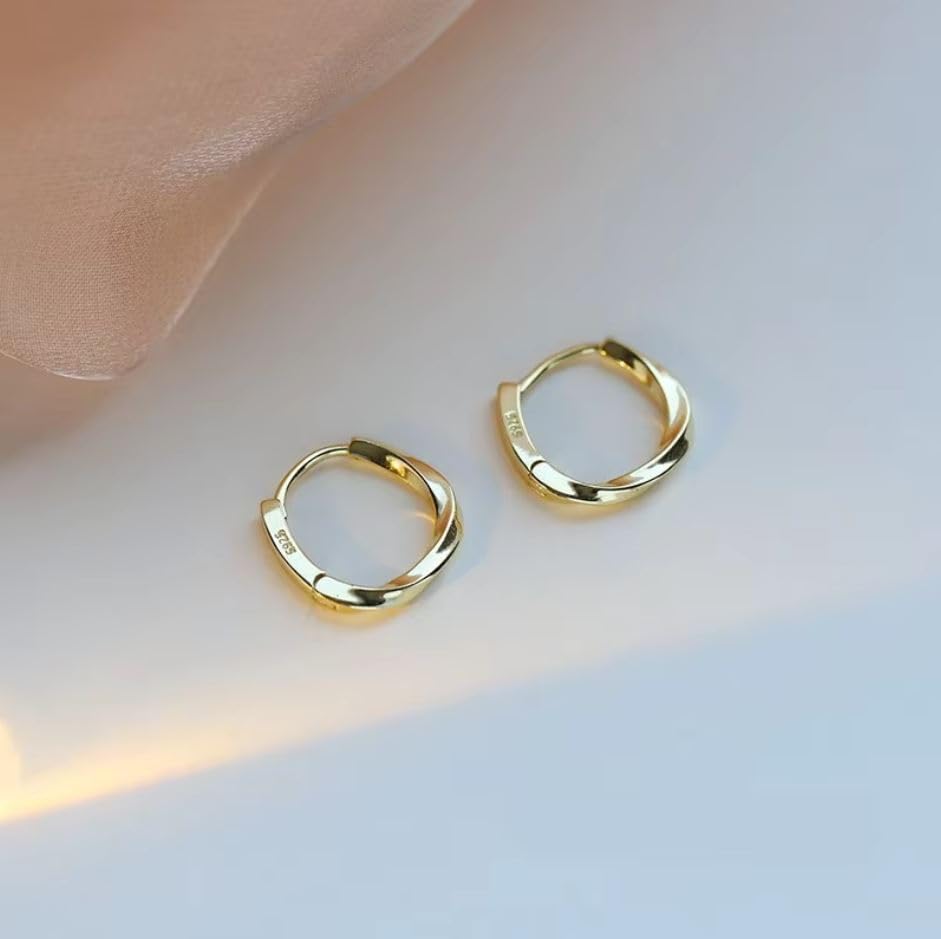 QueenBee 925 Sterling Silver & Gold-Plated Twisted Small Hoop Earrings – Hypoallergenic, Minimalist, Lightweight Jewelry for Women – Classic Everyday Hoops - color: Small Gold Hoop