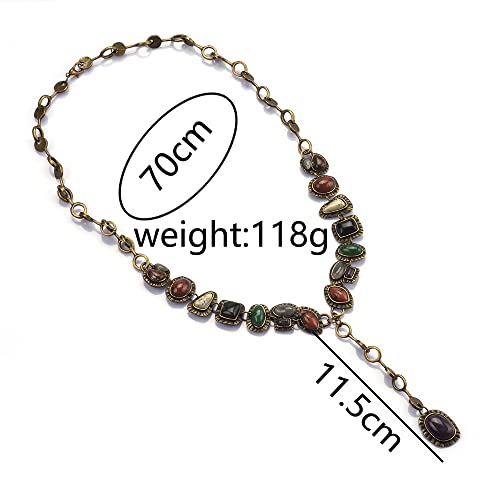 LUREME Vintage Ethnic Heavy Choker Necklace for Women with Multi Color Stones Statement Necklace(nl006345)