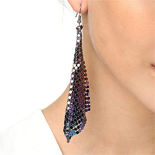 coadipress Metal Mesh Grid Sequins Tassel Long Drop Dangle Earrings for Women Trendy Lightweight Charms Disco Vintage Colorful Long Hook Earrings Bridal Wedding Jewelry - color: Colorful Metal Mesh