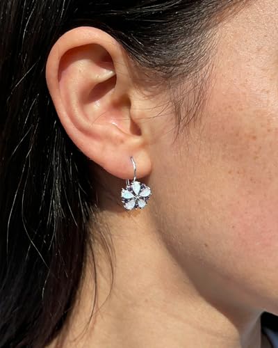 Vintage 14K Gold Plated Flower Birthstone Earrings - Hypoallergenic Leverback Floral Earrings, Trendy Jewelry Gifts for Women - color: Opal