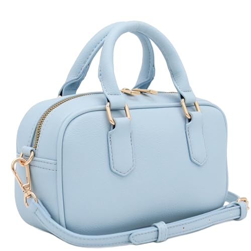 FashionPuzzle Mini PU Leather Satchel Purse Top Handle Crossbody Bag - color: Light Blue