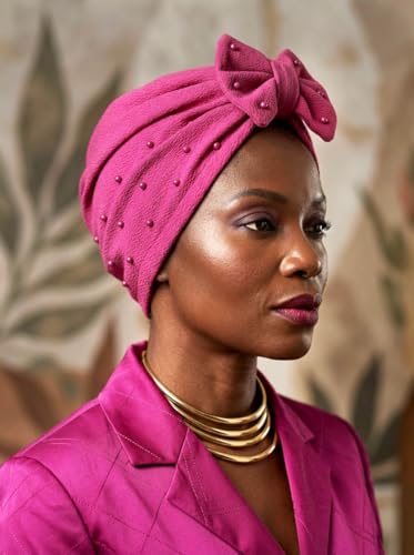 Bohend Stretchy Bowknot Turban Headband Elastic Cap Non Slip Bonnet Beanie Headwrap Hats for Women and Girls - color: Pink