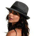 DRESHOW Women Straw Sun Hat Short Brim Panama Travel Fedora Summer Hat Roll Up Beach Cap for Women UPF 50+ - color: 1 Pc Straw Hat: Black (Black Ribbon)