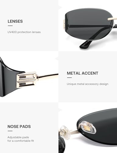 SOJOS Trendy Oval Sunglasses for Women,Fashion Rimless Metal Sun Glasses Y2K Style UV400 Protected SJ1271 - color: Grey