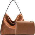 JINMANXUE Women Boston Bag, Woven Hobo Tote Handbag and Purses, Female Satchel Messenger Bags, Fashion Shoulder Crossbody Bag - color: Amber Brown