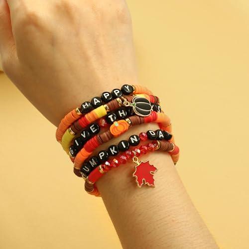 Elegance 11 designs Heishi Beaded Bracelets For Women Polymer Clay Colorful Surfer Stackable Beads Boho Bracelet Summer Beach Jewelry - color: Harvest Red