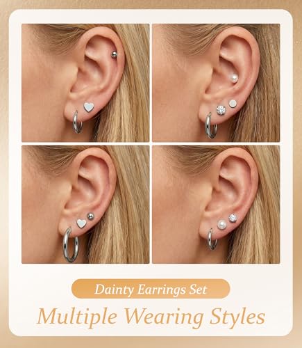 Incaton Hypoallergenic Flat Back Earrings for Women Silver 14K Gold Plated Surgical Stainless Steel Stud Earrings Cubic Zirconia Cartilage Studs Earrings For Multiple Piercing Sensitive Ears - color: 4-SILVER