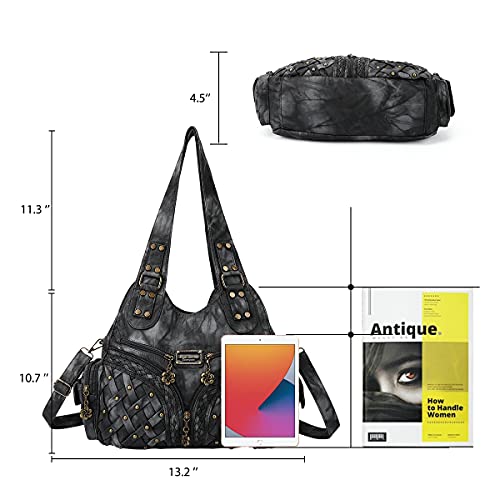 Angel Barcelo Purses for Women Large Shoulder Bag Soft Hobo Bags for Women - color: Black Grey