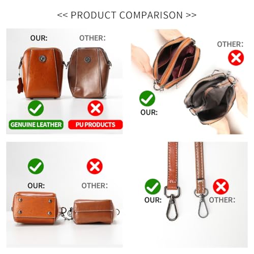 Genuine Leather Small Crossbody Bags for Women | Lightweight Shoulder Purse, Designer Handbag with Adjustable Strap, Casual Travel Everyday Bag - color: H-brown