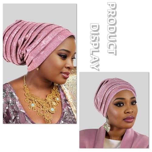 Traditional African Women's Head coverings, Shiny Layered Hats, Nigerian Headscarf, Suitable for Daily wear - color: Pink