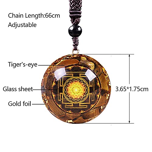 Day Day Up Orgonite Pendant Tiger Eye Necklace Sri Yantra Necklace Sacred Geometry Energy Healing Yoga Jewelry (Style 1)