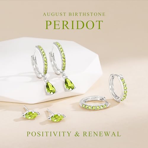 14K Gold Plated Small Huggie Hoop Earrings Set for Women, Hypoallergenic Dainty Sterling Silver Dangle Studs for Cartilage Helix, Lightweight Trendy Cute Stack Birthstone Jewelry Gift - color: 08_Peridot_Aug_Silver