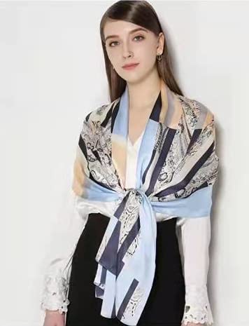 ANDANTINO 100% Silk Long Scarf-Women Large Oblong Shawls with Gift Packed - color: Light Blue