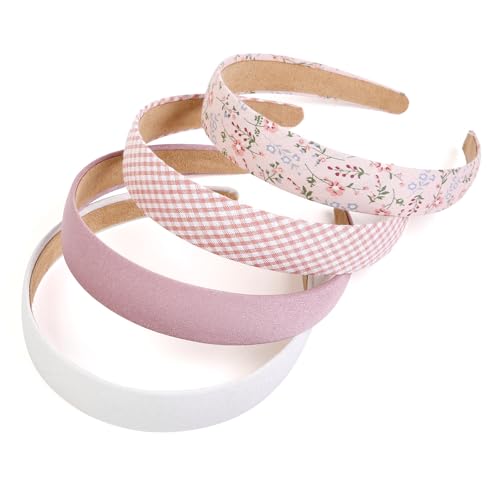 Huachi Headbands for Women Non Slip Trendy Headbands for Women’s Hair 1 inch Wide Cute Headband for Girls, Fall Head Bands Elastic Hair Bands for Womens Fashion Accessories for Women 4PCS - color: Girly Series