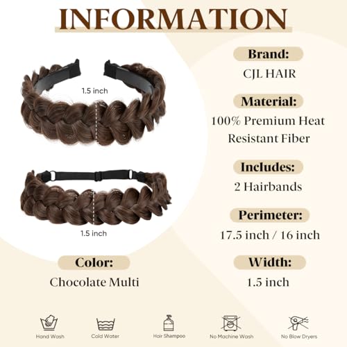 CJL HAIR 2PCs Braided Headbands Hair Piece for Women Synthetic Hair Hoops Head Bands Handmade Braid Hairband Accessories Elastic Stretch Headwrap Chocolate Multi - color: 2PCS-Chocolate Multi